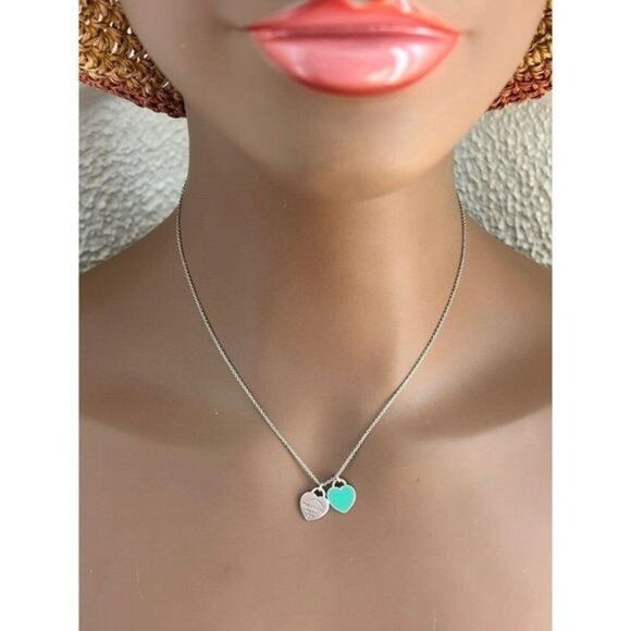 T&Co. 925 Mini Teal Double Heart Necklace - Picture 6 of 8